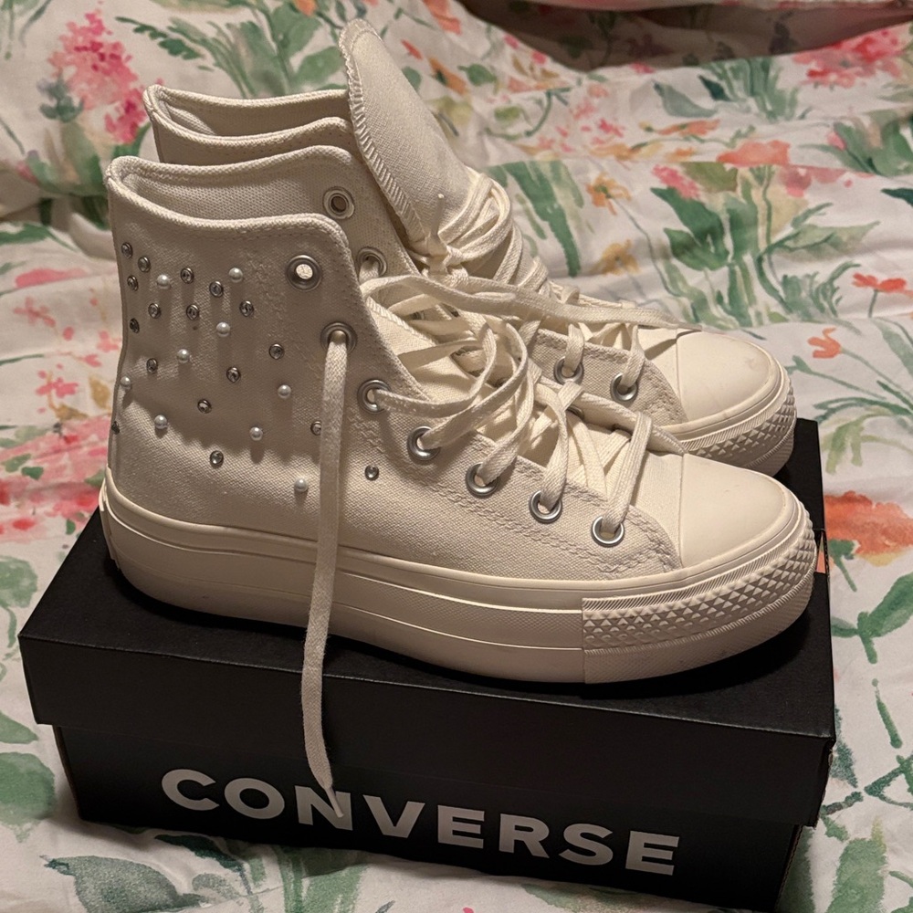 Converse Women's Cream High-Top Sneakers with Studs